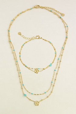 A0835B-Bracelet doré en acier inoxydable avec chaîne émaillée et pierre naturelle-BLEU FONCÉ