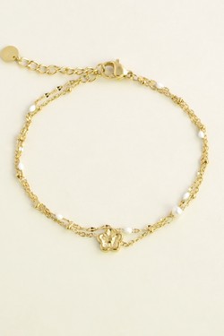 A0835B-10 Bracelet doré en acier inoxydable avec chaîne émaillée et perle d’eau douce-BLANC