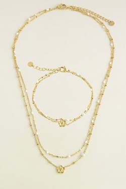 A0835B-10 Bracelet doré en acier inoxydable avec chaîne émaillée et perle d’eau douce-BLANC