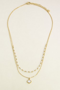 A0931B-N-Parure 2 rangs coquillage en acier inoxydable doré et perles d’imitation-BLANC