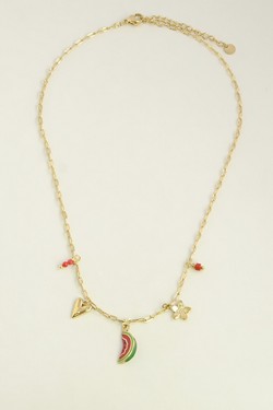 A0919N-Collier pastèque en acier inoxydable doré et émail-ROUGE