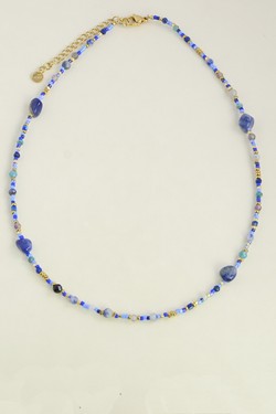 A0904B-N Parure en acier inoxydable doré, pierres et perles rocailles-BLEU FONCÉ