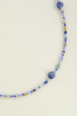 A0904N-Collier en acier inoxydable doré, pierres et perles rocailles-BLEU FONCÉ