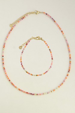 A0900B-N Parure en acier inoxydable doré et perles rocailles-ORANGE