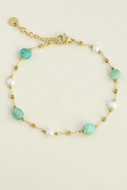 A0940B-N Parure dorée en acier inoxydable, perles d’eau douce et pierres-TUQUOISE