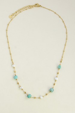 A0940B-N Parure dorée en acier inoxydable, perles d’eau douce et pierres-TUQUOISE
