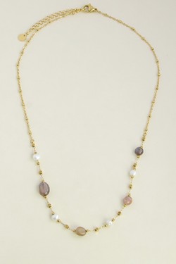 A0940B-N Parure dorée en acier inoxydable, perles d’eau douce et pierres-TUQUOISE