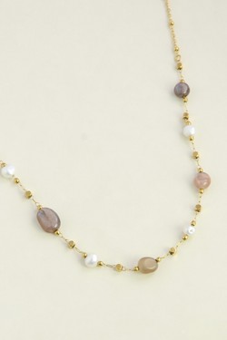 A0940N-Collier doré en acier inoxydable, perles d’eau douce et pierres-TUQUOISE
