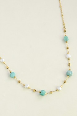 A0940N-Collier doré en acier inoxydable, perles d’eau douce et pierres-TUQUOISE