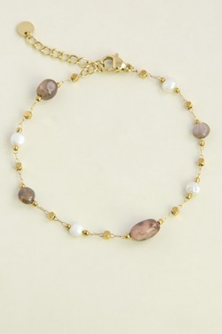 A0940B-Bracelet en acier inoxydable doré et perles rocailles-MARRON