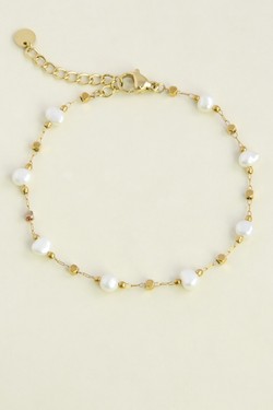 A0940B-10 Bracelet doré en acier inoxydable et perles d’eau douce-BLANC