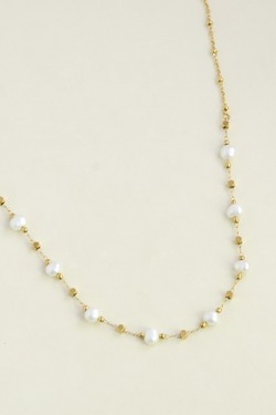 A0940N-10 Collier doré en acier inoxydable et perles d’eau douce-BLANC