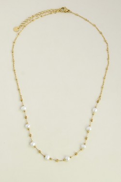 A0940N-10 Collier doré en acier inoxydable et perles d’eau douce-BLANC