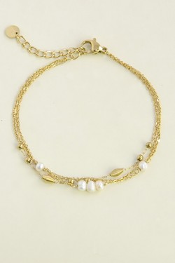 AL0788B-10 Bracelet 3 rangs doré en acier inoxydable et perles d’eau douce-BLANC