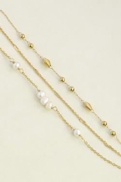 AL0788B-10 Bracelet 3 rangs doré en acier inoxydable et perles d’eau douce-BLANC