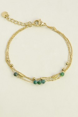 AL0788B-Bracelet 3 rangs doré en acier inoxydable et pierres facettées-VERT FONCÉ