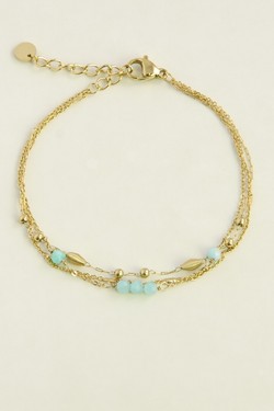 AL0788B-Bracelet 3 rangs doré en acier inoxydable et pierres facettées-VERT FONCÉ