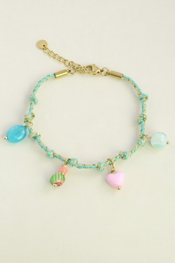 AD3794B-Bracelet cordon doré en acier inoxydable et perles fantaisie-MULTICOULEUR