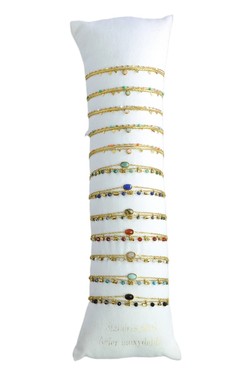 3631-11 Lot de 12 bracelets dorés en acier inoxydable et pierres facettées-MULTICOULEUR
