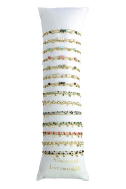 3632-11 Lot de 14 bracelets dorés en acier inoxydable, pierres facettées et perles décoratives-MULTICOULEUR