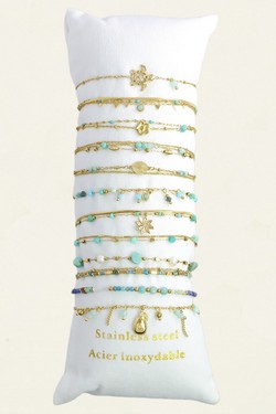 309-14 Lot de 12 bracelets en acier inoxydable doré – pierres & autres matériaux-TUQUOISE