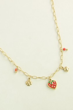 A0922N-Collier doré en acier inoxydable avec pendentif fraise-ROUGE