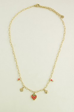 A0922N-Collier doré en acier inoxydable avec pendentif fraise-ROUGE