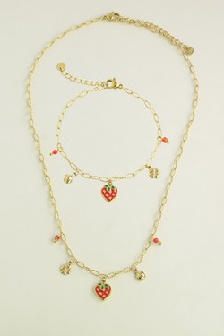 A0922N-Collier doré en acier inoxydable avec pendentif fraise-ROUGE