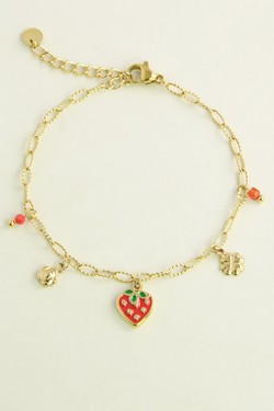 A0922B-N Parure dorée en acier inoxydable avec pendentif fraise-ROUGE