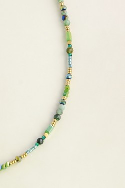 A0898N-Collier doré en acier inoxydable, pierres facettées et perles de rocaille-VERT FONCÉ