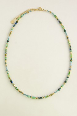 A0898B-N Parure dorée en acier inoxydable, pierres facettées et perles de rocaille-VERT FONCÉ