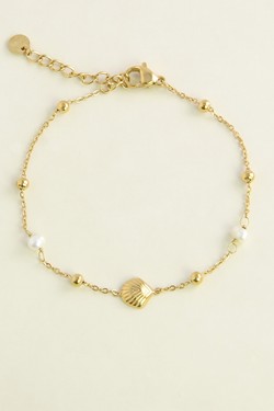 A0933B-N Parure dorée en acier inoxydable, perles d’eau douce et pendentif coquillage-BLANC