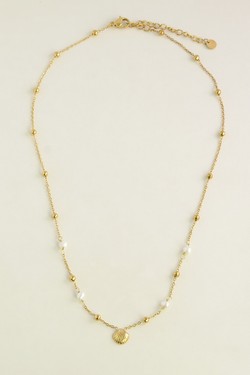 A0933N-Collier doré en acier inoxydable, perles d’eau douce et pendentif coquillage-BLANC