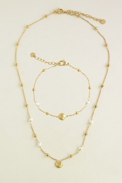 A0933N-Collier doré en acier inoxydable, perles d’eau douce et pendentif coquillage-BLANC