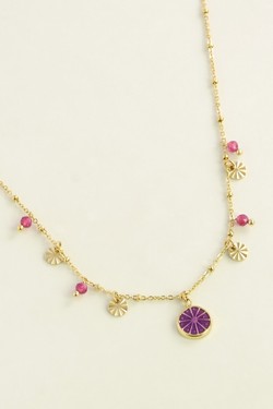 A0923N-Collier doré en acier inoxydable avec pendentif fruit émaillé-FUCHSIA