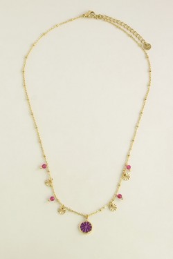 A0923N-Collier doré en acier inoxydable avec pendentif fruit émaillé-FUCHSIA