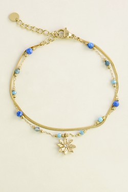 A0858B-Bracelet doré en acier inoxydable, pierres , perles en pâtes de verre et pendentif fleur-VERT FONCÉ