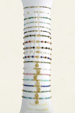 3634-11 Lot de 18 bracelets en acier inoxydable avec pierres et autres matériaux-MULTICOULEUR