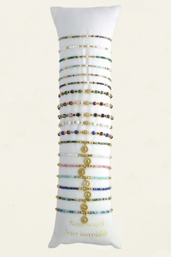 3634-11 Lot de 18 bracelets en acier inoxydable avec pierres et autres matériaux-MULTICOULEUR