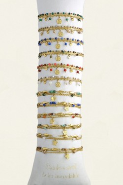 3635-11 Lot de 12 bracelets 3 rangs en acier inoxydable avec pierres-MULTICOULEUR