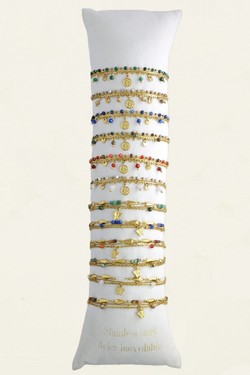 3635-11 Lot de 12 bracelets 3 rangs en acier inoxydable avec pierres-MULTICOULEUR