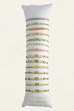 3636-11 Lot de 14 bracelets 3 rangs dorés en acier inoxydable avec pierres et autres matériaux-MULTICOULEUR