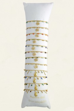 3637-11 Lot de 12 bracelets dorés en acier inoxydable avec pierres et autres matériaux-MULTICOULEUR