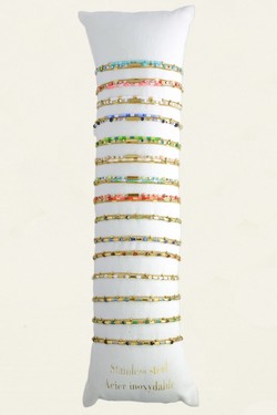 3638-11 Lot de 15 bracelets dorés en acier inoxydable avec perles en pâtes de verre-MULTICOULEUR