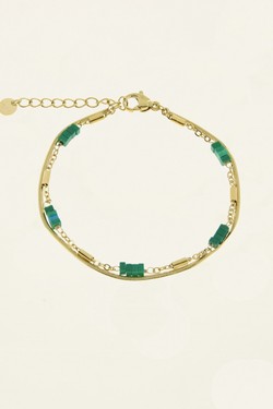 AL0765B-Bracelet 2 rangs doré en acier inoxydable avec pierres-VERT