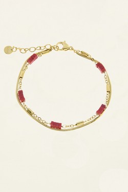 AL0765B-Bracelet 2 rangs doré en acier inoxydable avec pierres-VERT