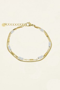 AL0765B-Bracelet 2 rangs doré en acier inoxydable avec pierres-VERT