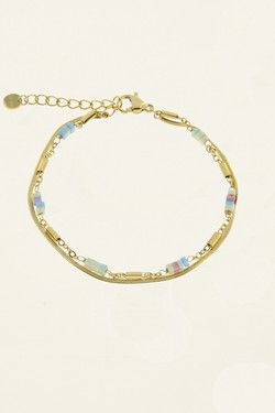AL0765B-Bracelet 2 rangs doré en acier inoxydable avec pierres-VERT