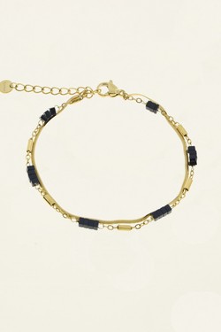 AL0765B-Bracelet 2 rangs doré en acier inoxydable avec pierres-VERT