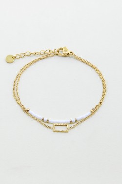 A0866B-Bracelet 2 rangs doré en acier inoxydable avec pierres et perles de rocaille-VERT